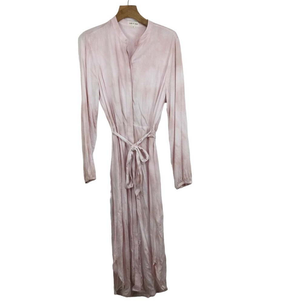 Cloth & Stone Shirt Dress Banded Collar Curved Hem Tie Waist Button Up Maxi XL